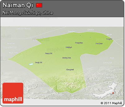 Physical Panoramic Map of Naiman Qi, lighten, semi-desaturated