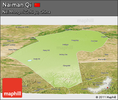Physical Panoramic Map of Naiman Qi, satellite outside