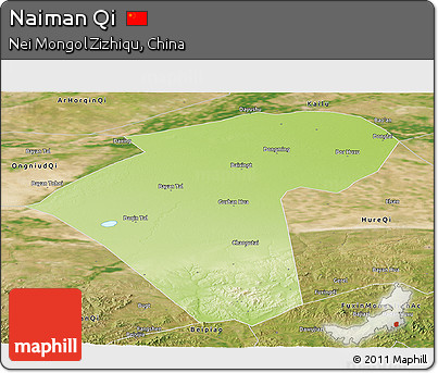Physical Panoramic Map of Naiman Qi, satellite outside