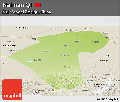 Physical Panoramic Map of Naiman Qi, shaded relief outside