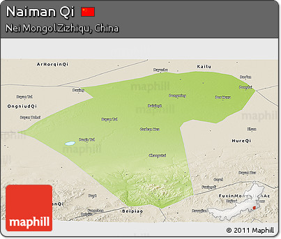 Physical Panoramic Map of Naiman Qi, shaded relief outside