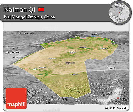 Satellite Panoramic Map of Naiman Qi, desaturated
