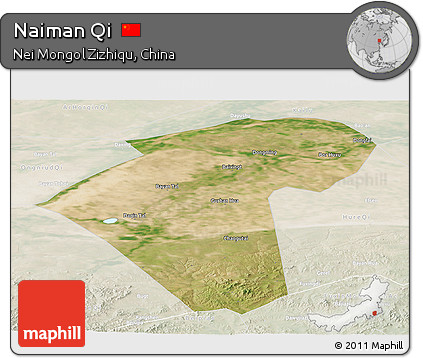 Satellite Panoramic Map of Naiman Qi, lighten