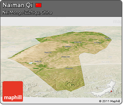 Satellite Panoramic Map of Naiman Qi, lighten