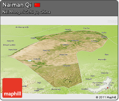 Satellite Panoramic Map of Naiman Qi, physical outside