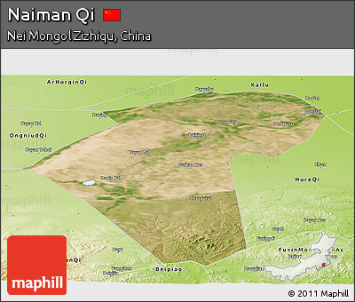 Satellite Panoramic Map of Naiman Qi, physical outside