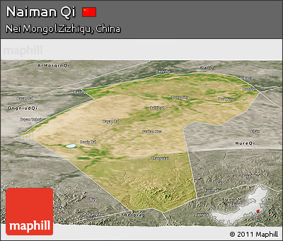 Satellite Panoramic Map of Naiman Qi, semi-desaturated