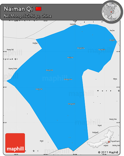 Political Simple Map of Naiman Qi, single color outside, borders and labels