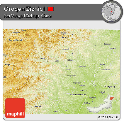 Physical 3D Map of Oroqen Zizhiqi