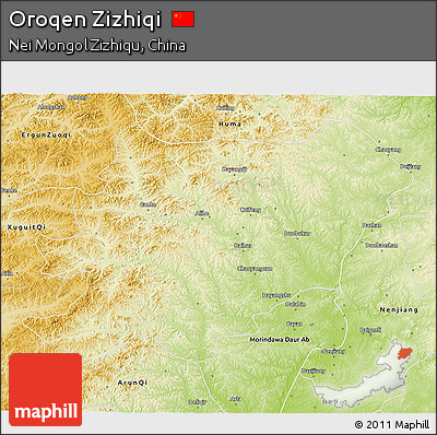 Physical 3D Map of Oroqen Zizhiqi