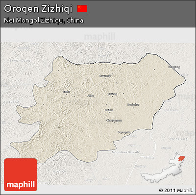 Shaded Relief 3D Map of Oroqen Zizhiqi, lighten