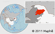 Gray Location Map of Oroqen Zizhiqi, highlighted country, highlighted parent region, hill shading