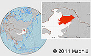 Gray Location Map of Oroqen Zizhiqi, highlighted parent region, hill shading