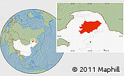 Savanna Style Location Map of Oroqen Zizhiqi, highlighted country, hill shading