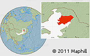 Savanna Style Location Map of Oroqen Zizhiqi, highlighted parent region, hill shading