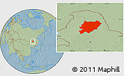 Savanna Style Location Map of Oroqen Zizhiqi, hill shading