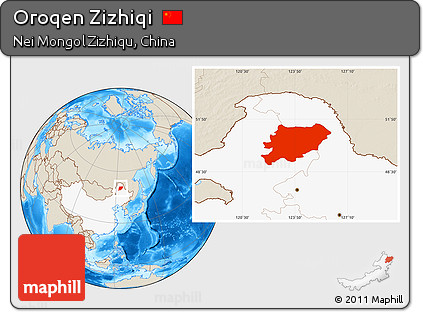 Shaded Relief Location Map of Oroqen Zizhiqi, highlighted country