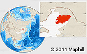Shaded Relief Location Map of Oroqen Zizhiqi, highlighted parent region
