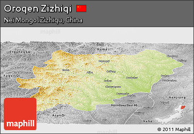 Physical Panoramic Map of Oroqen Zizhiqi, desaturated