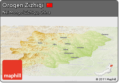 Physical Panoramic Map of Oroqen Zizhiqi, lighten