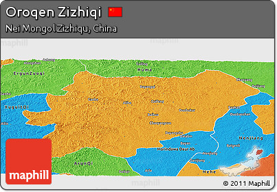 Political Panoramic Map of Oroqen Zizhiqi