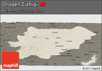 Shaded Relief Panoramic Map of Oroqen Zizhiqi, darken