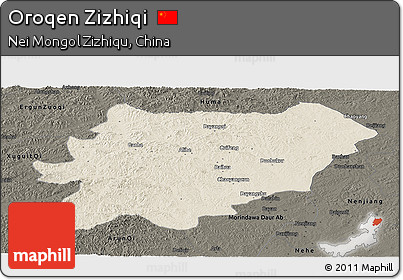 Shaded Relief Panoramic Map of Oroqen Zizhiqi, darken