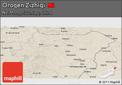 Shaded Relief Panoramic Map of Oroqen Zizhiqi