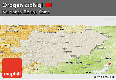 Shaded Relief Panoramic Map of Oroqen Zizhiqi, physical outside