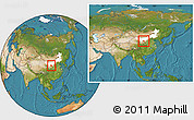 Satellite Location Map of Otog Qianqi, highlighted parent region, within the entire country