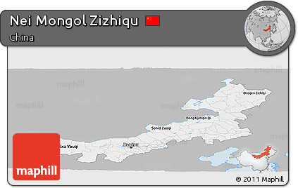 Gray Panoramic Map of Nei Mongol Zizhiqu, single color outside