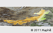 Physical Panoramic Map of Nei Mongol Zizhiqu, darken, semi-desaturated