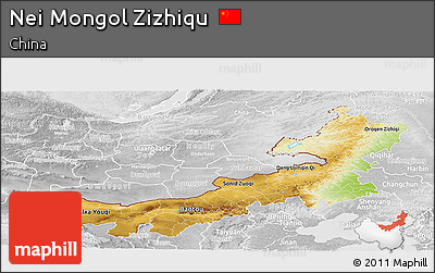 Physical Panoramic Map of Nei Mongol Zizhiqu, lighten, desaturated