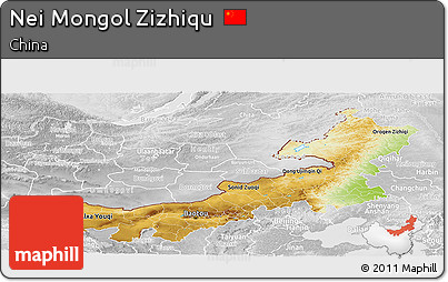 Physical Panoramic Map of Nei Mongol Zizhiqu, lighten, desaturated