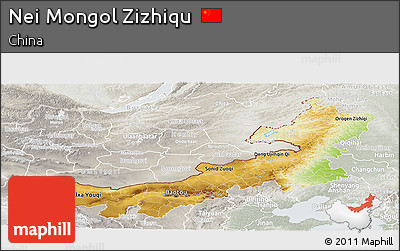 Physical Panoramic Map of Nei Mongol Zizhiqu, lighten, semi-desaturated