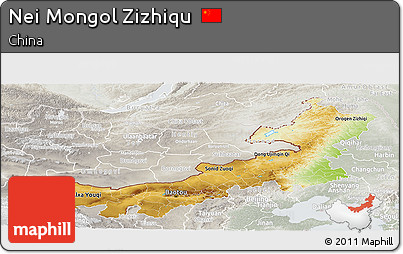Physical Panoramic Map of Nei Mongol Zizhiqu, lighten, semi-desaturated