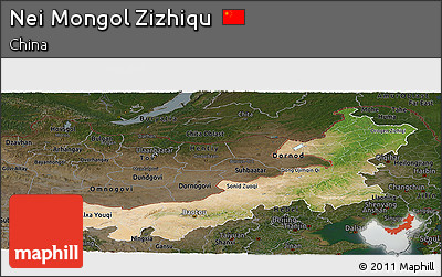 Satellite Panoramic Map of Nei Mongol Zizhiqu, darken
