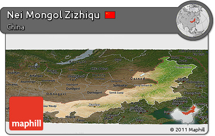 Satellite Panoramic Map of Nei Mongol Zizhiqu, darken
