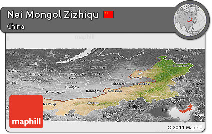 Satellite Panoramic Map of Nei Mongol Zizhiqu, desaturated