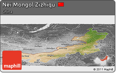 Satellite Panoramic Map of Nei Mongol Zizhiqu, desaturated