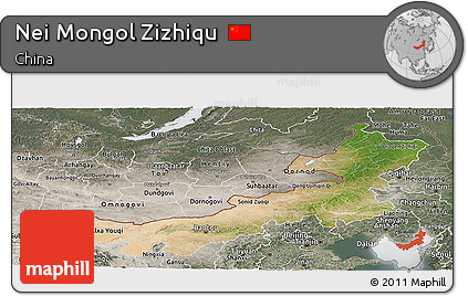 Satellite Panoramic Map of Nei Mongol Zizhiqu, semi-desaturated