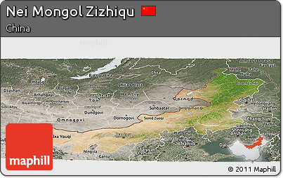 Satellite Panoramic Map of Nei Mongol Zizhiqu, semi-desaturated