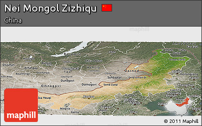 Satellite Panoramic Map of Nei Mongol Zizhiqu, semi-desaturated
