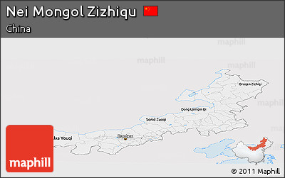 Silver Style Panoramic Map of Nei Mongol Zizhiqu, single color outside