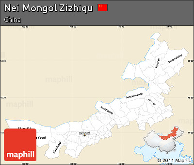 Classic Style Simple Map of Nei Mongol Zizhiqu, single color outside