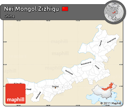 Classic Style Simple Map of Nei Mongol Zizhiqu, single color outside