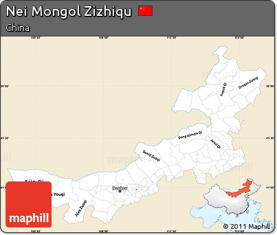 Classic Style Simple Map of Nei Mongol Zizhiqu, single color outside
