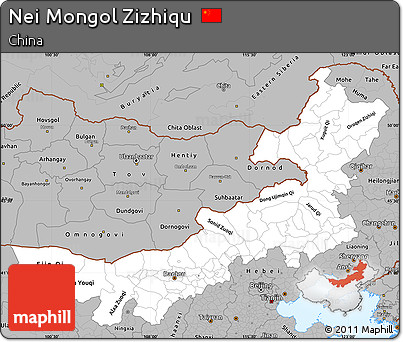 Gray Simple Map of Nei Mongol Zizhiqu
