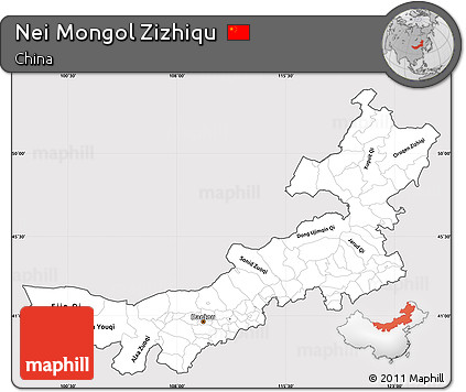Silver Style Simple Map of Nei Mongol Zizhiqu, cropped outside