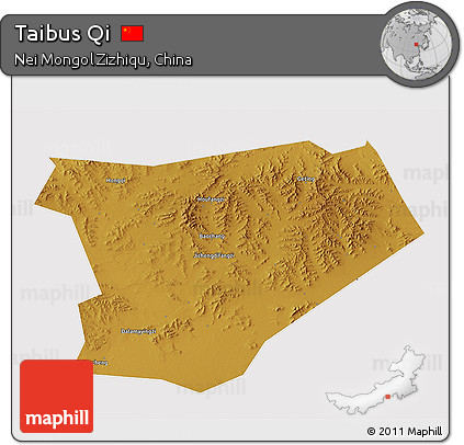 Physical 3D Map of Taibus Qi, cropped outside